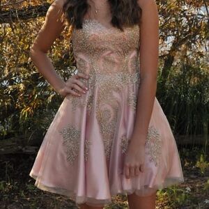 Camille La Vie Pink and Gold Prom Dress